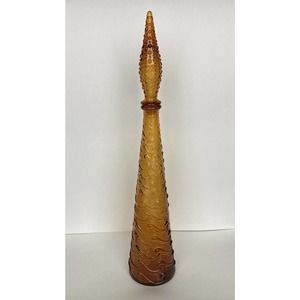 Vintage Italian Amber Brown Waves Bottle Decanter Empoli Art Glass 22” MCM